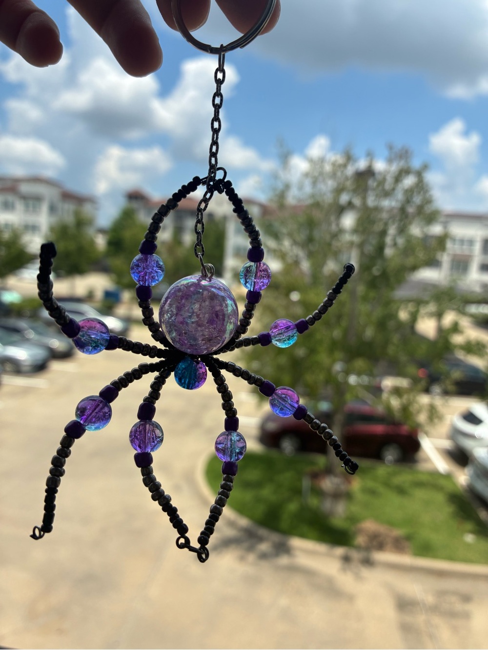 Handmade Beaded Keychain - Purple, Grey & Blue Beads